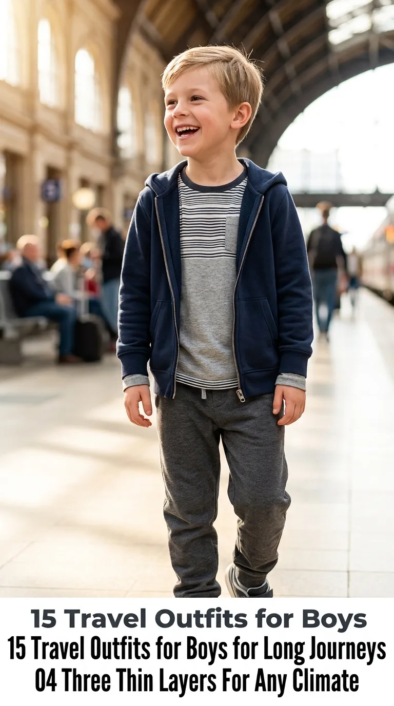Boy wearing travel outfit