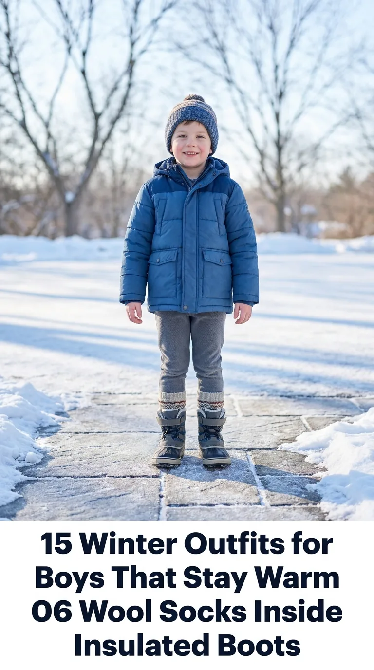 Boy wearing winter clothing outd…
