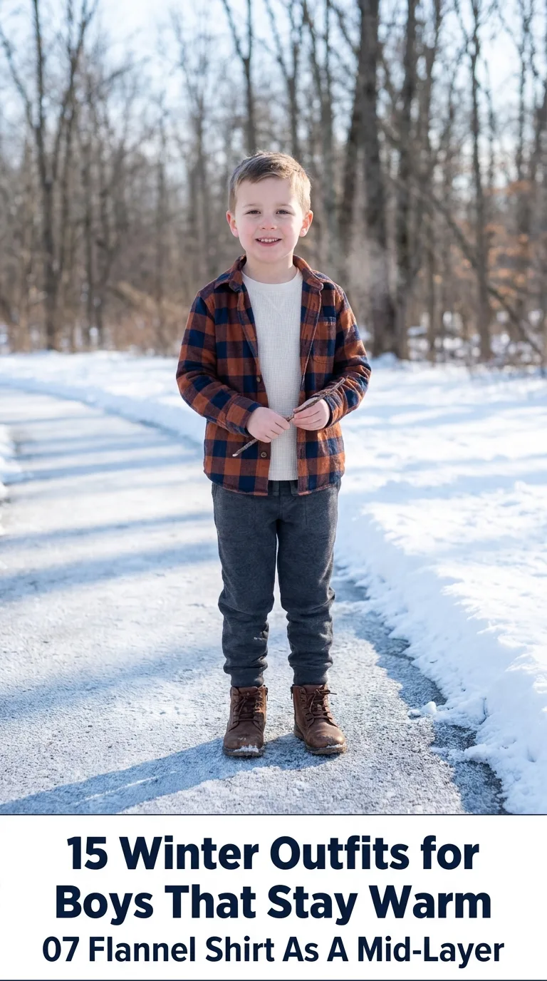 Boy wearing winter outfit outdoors