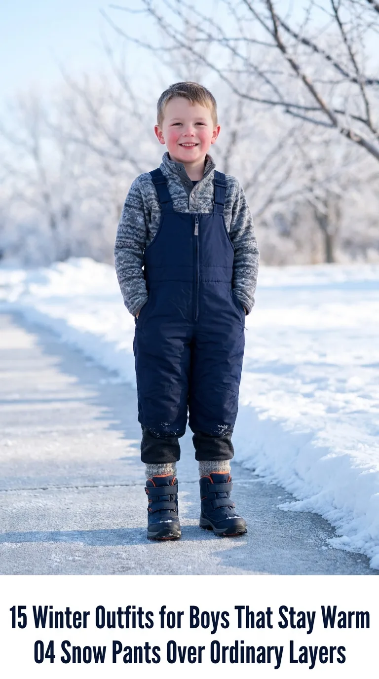 Boy wearing winter outfit outdoors