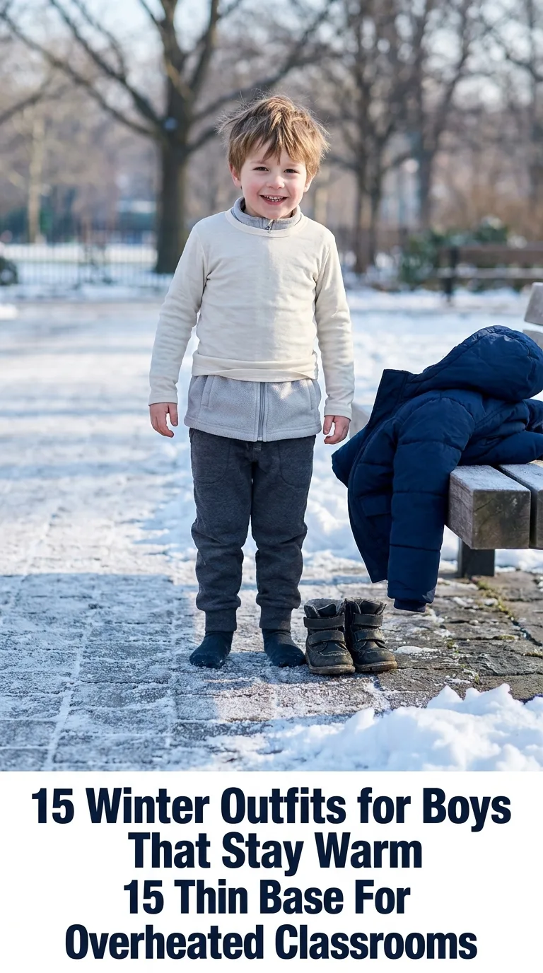 Boy standing on snowy pavement