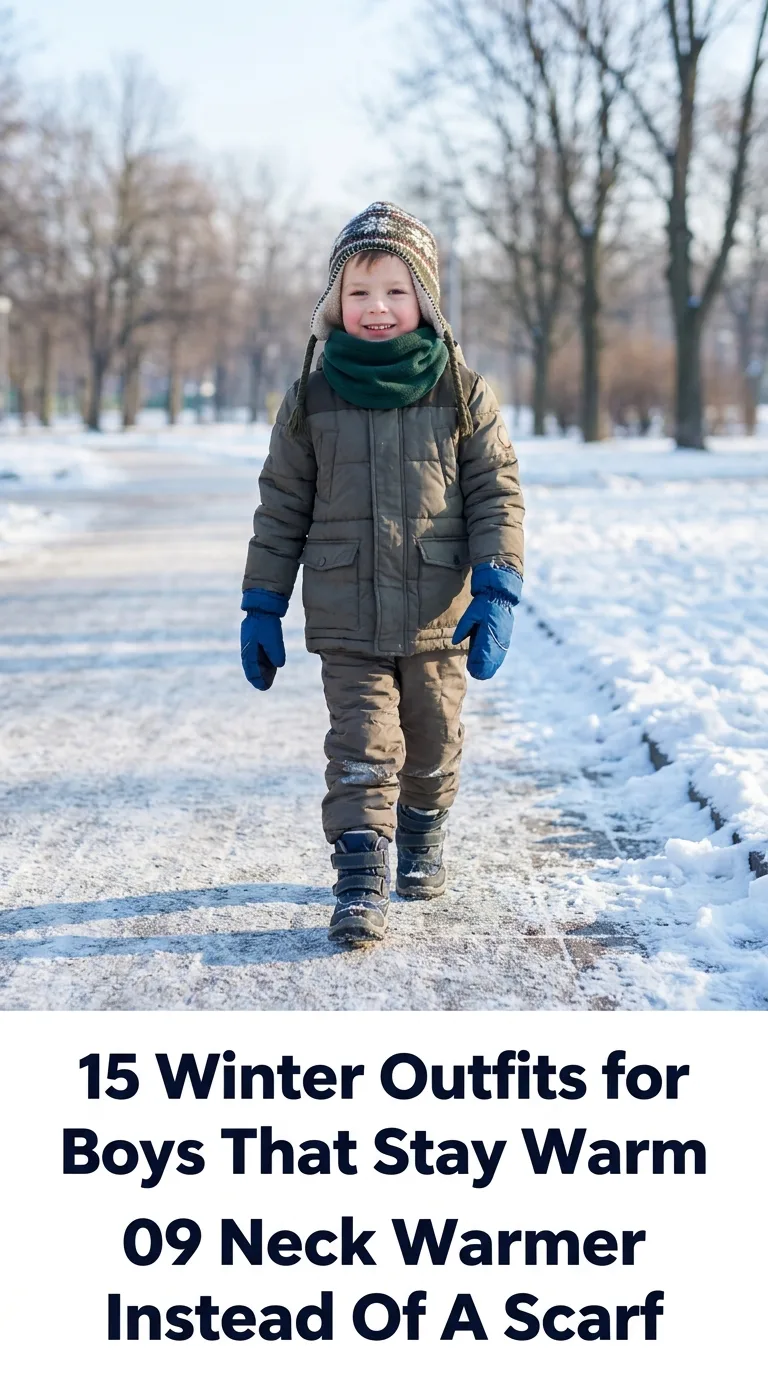 Boy wearing winter outfit outdoors