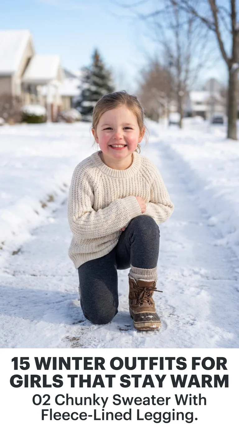 Girl smiling on snowy sidewalk