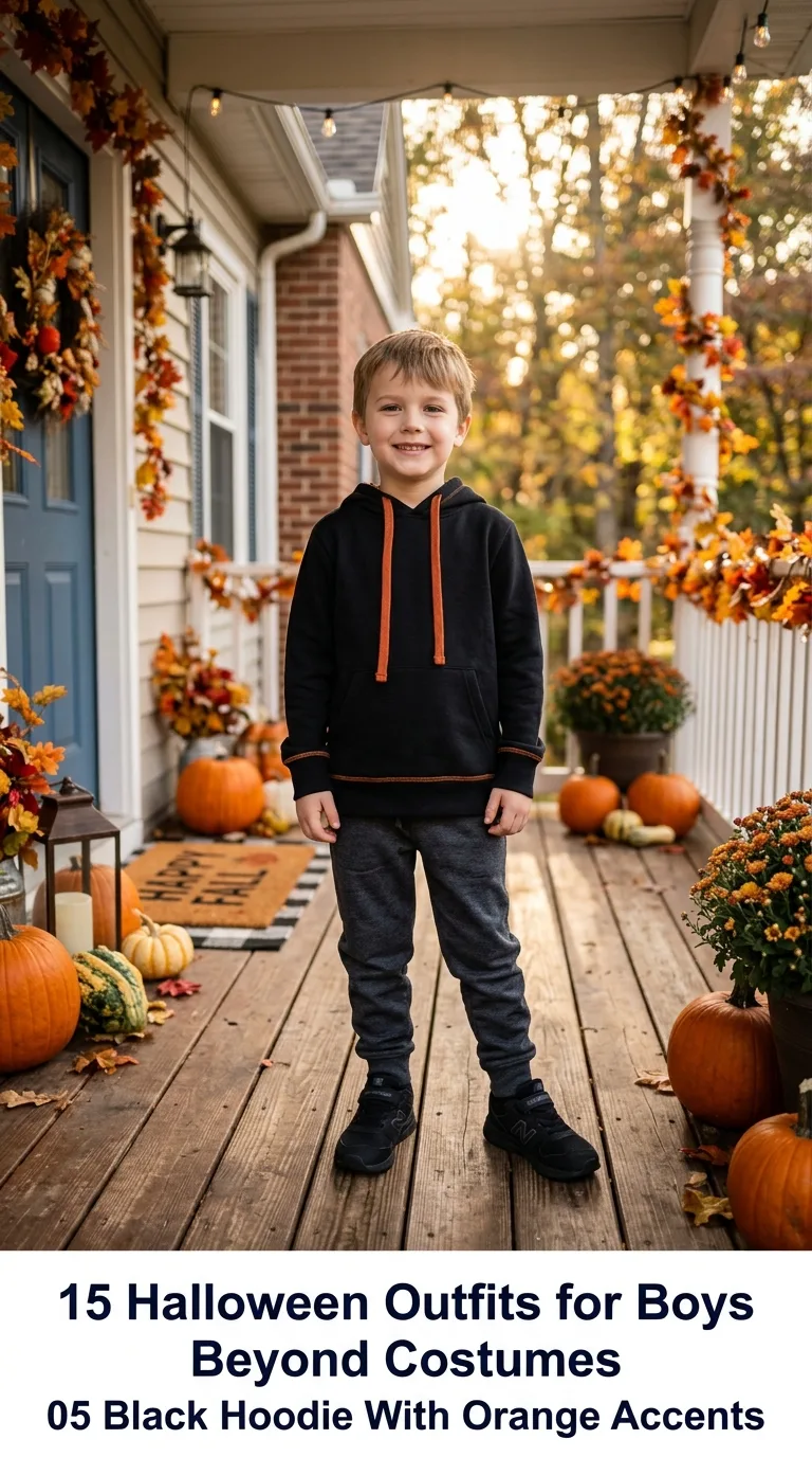 Boy standing on autumn porch