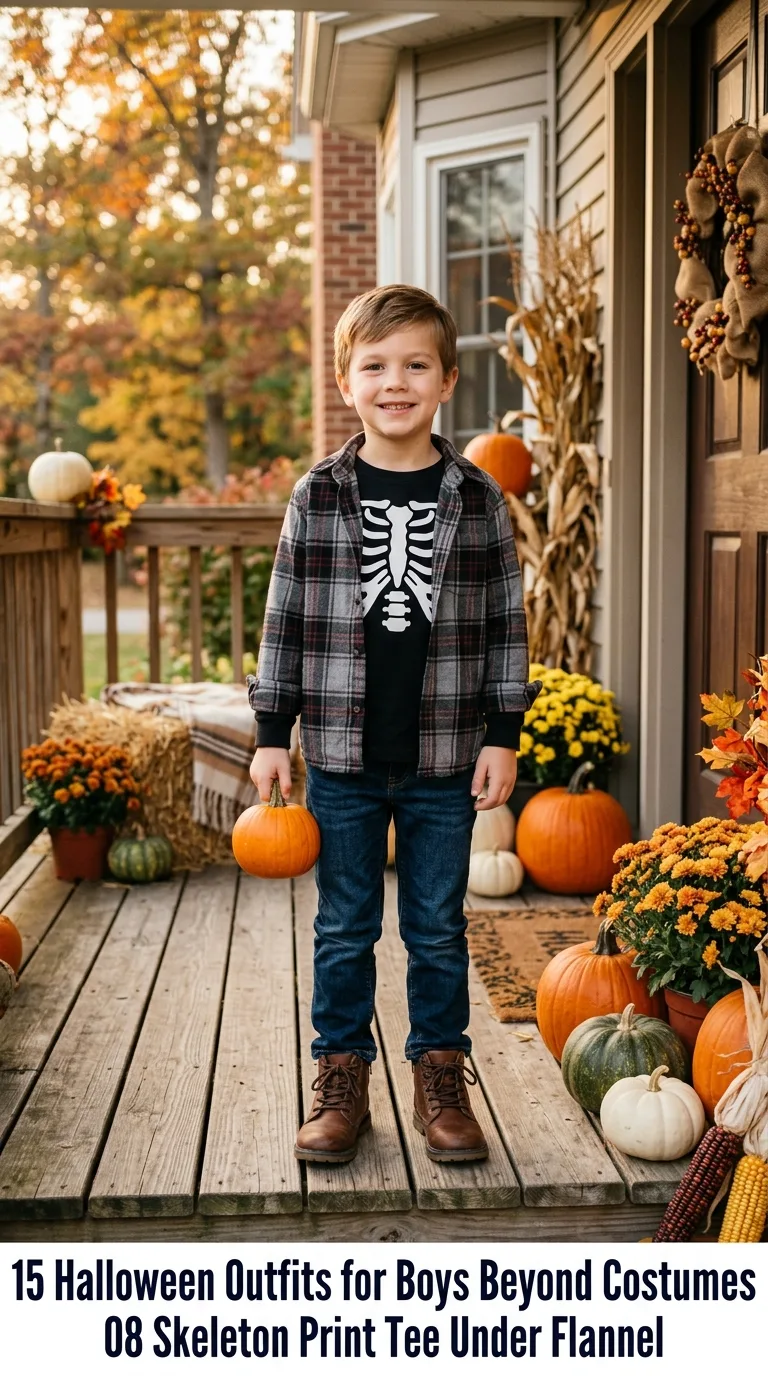 Boy wearing skeleton tee outfit