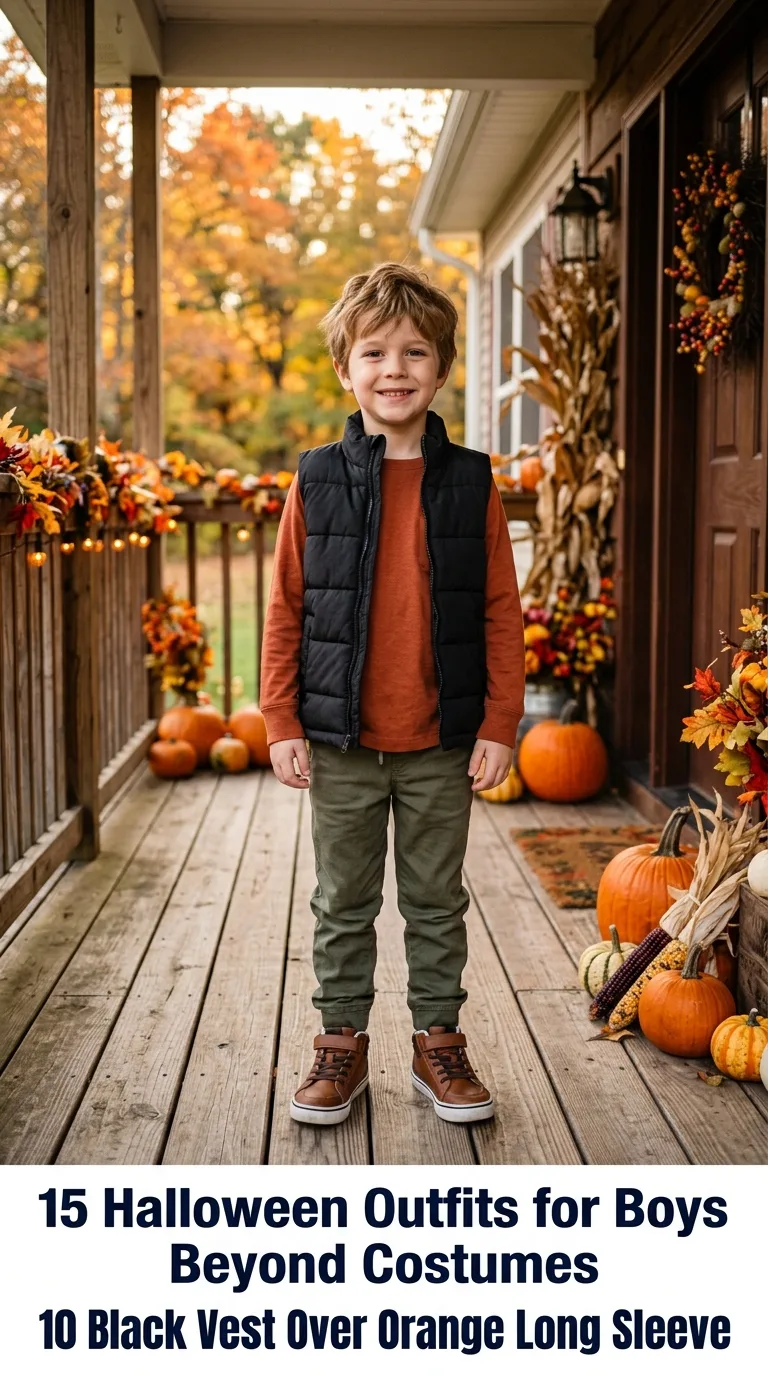 Boy standing on autumn porch