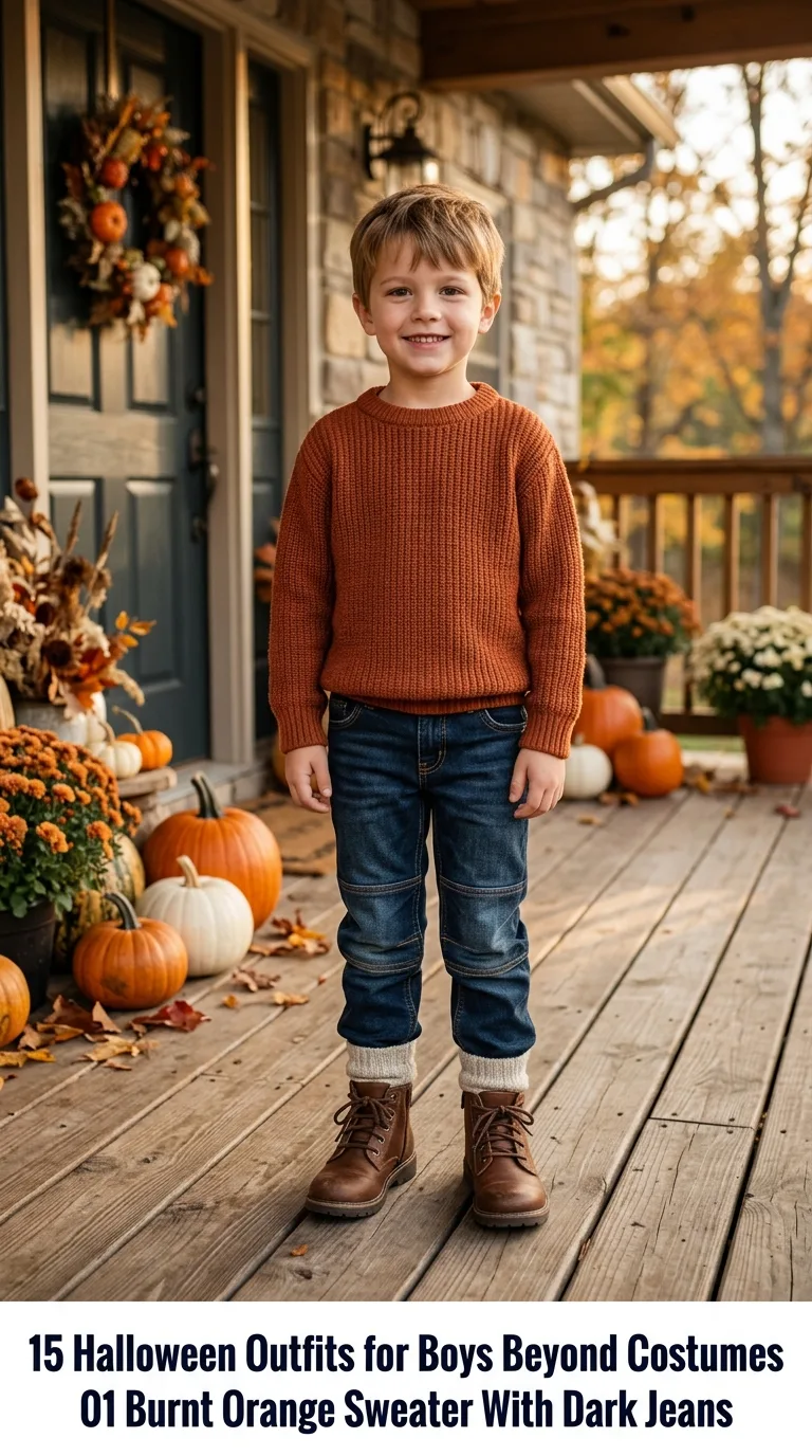 Boy wearing autumn sweater outfit