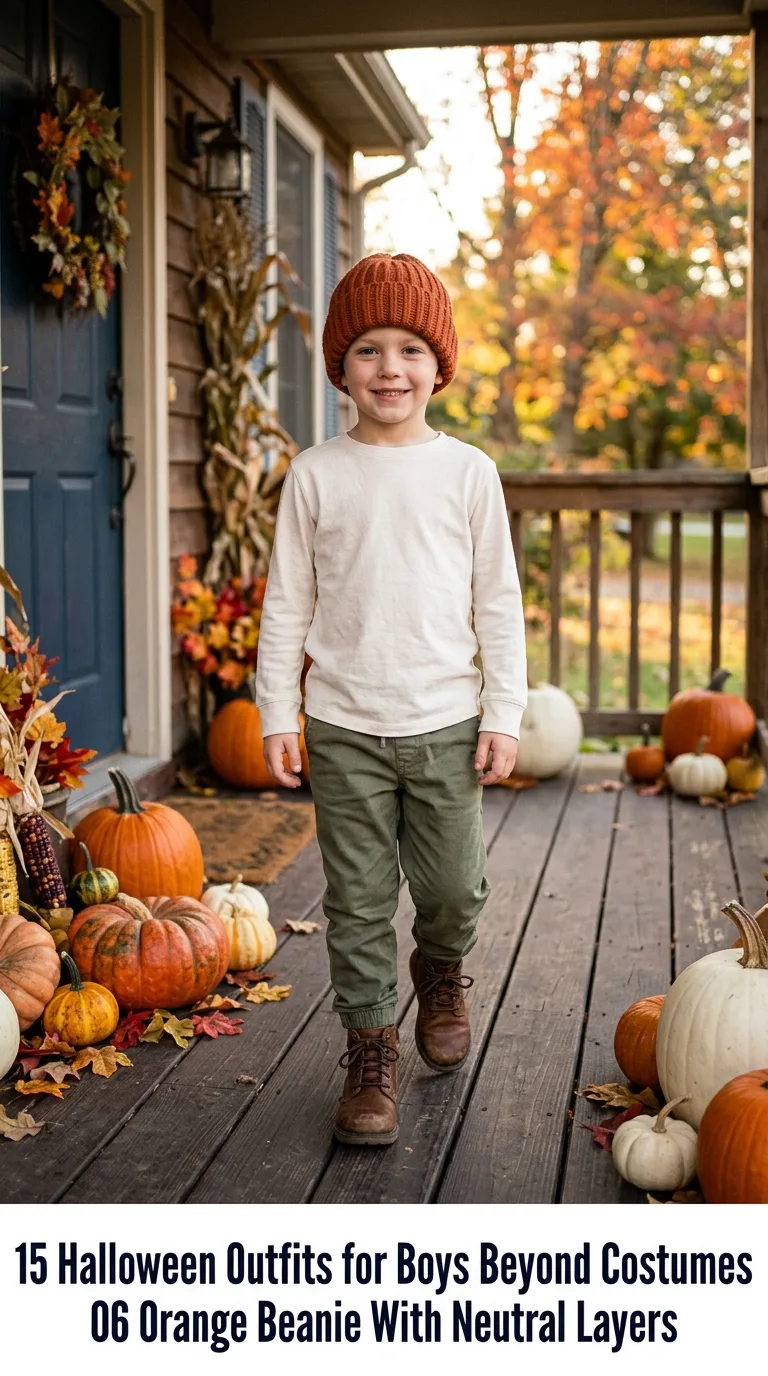 Boy wearing orange beanie outdoors