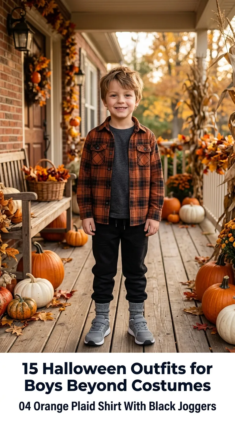 Boy wearing plaid shirt outdoors
