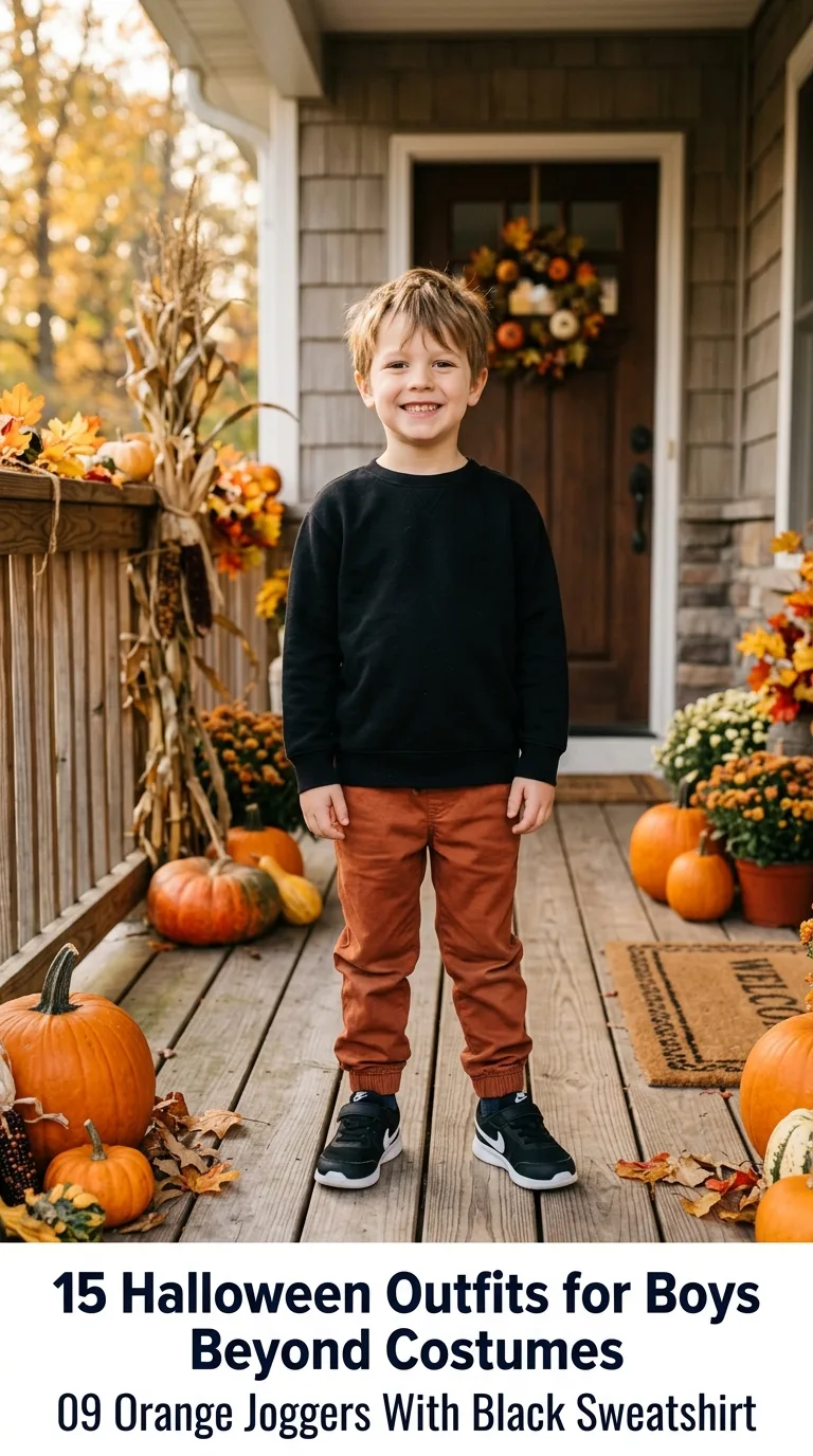 Boy standing on autumn porch