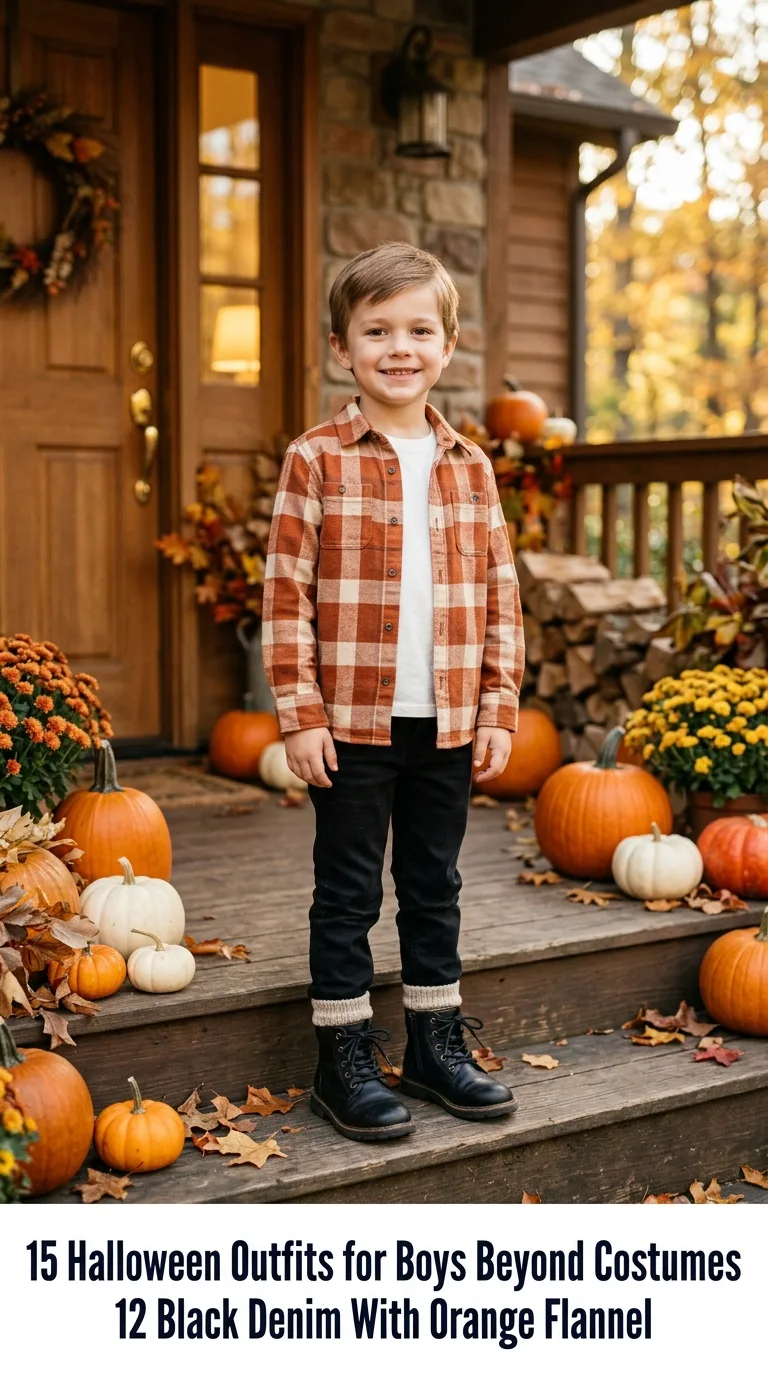 Boy wearing autumn outfit outdoors