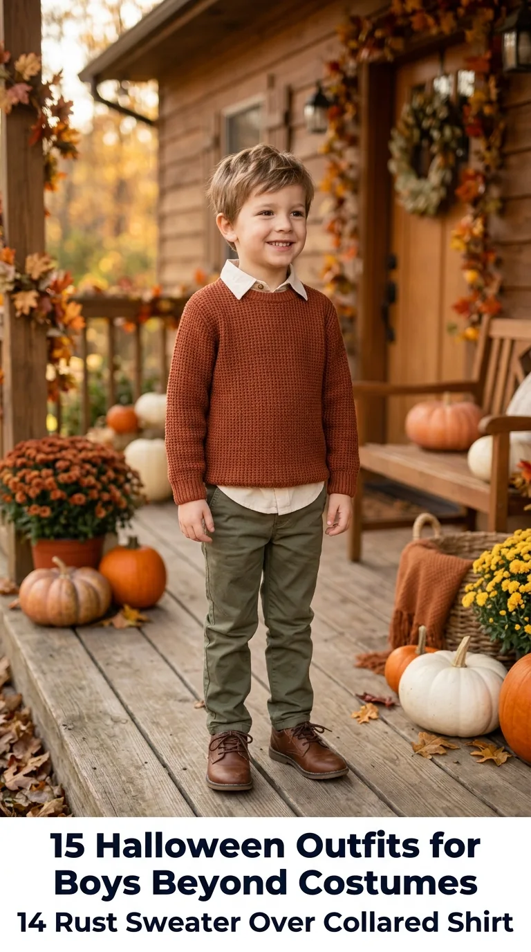 Boy wearing autumn outfit outdoors