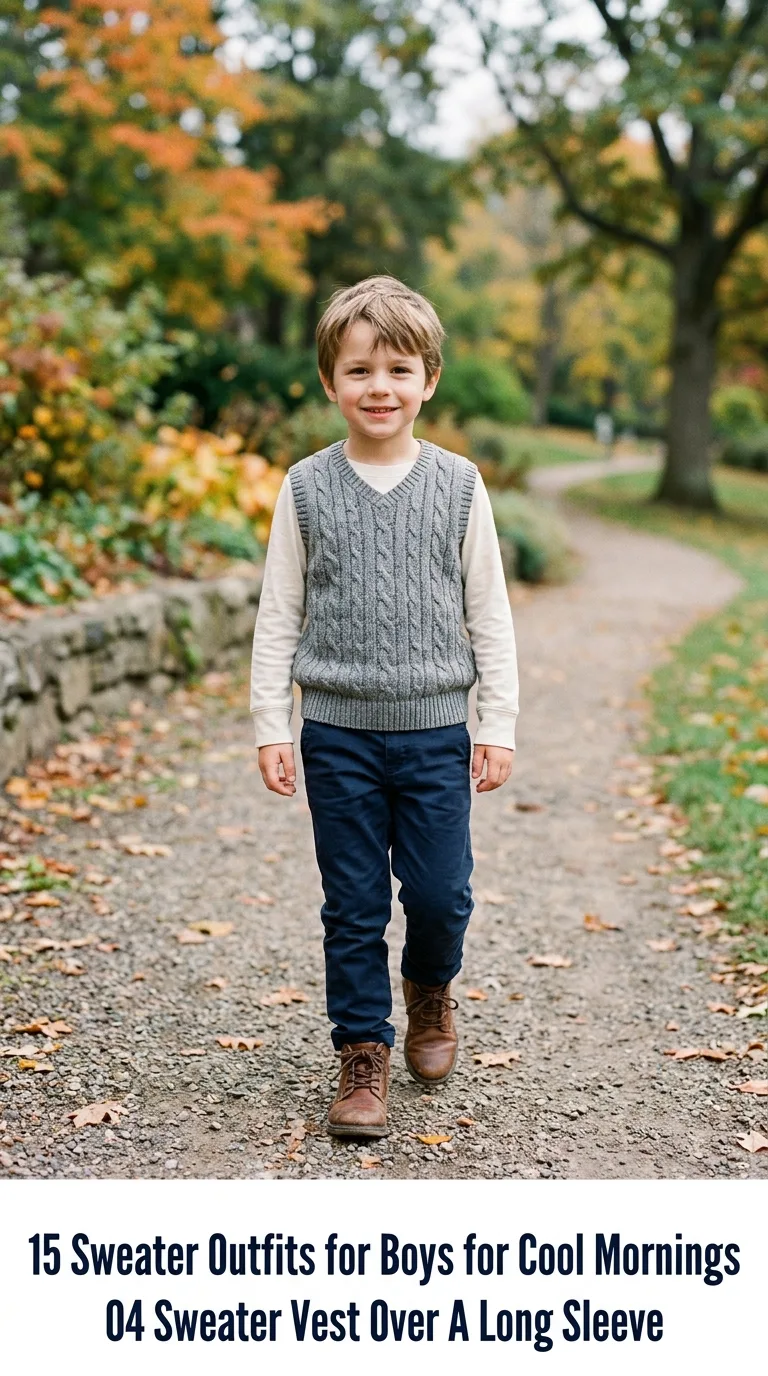 Boy wearing sweater vest outdoors
