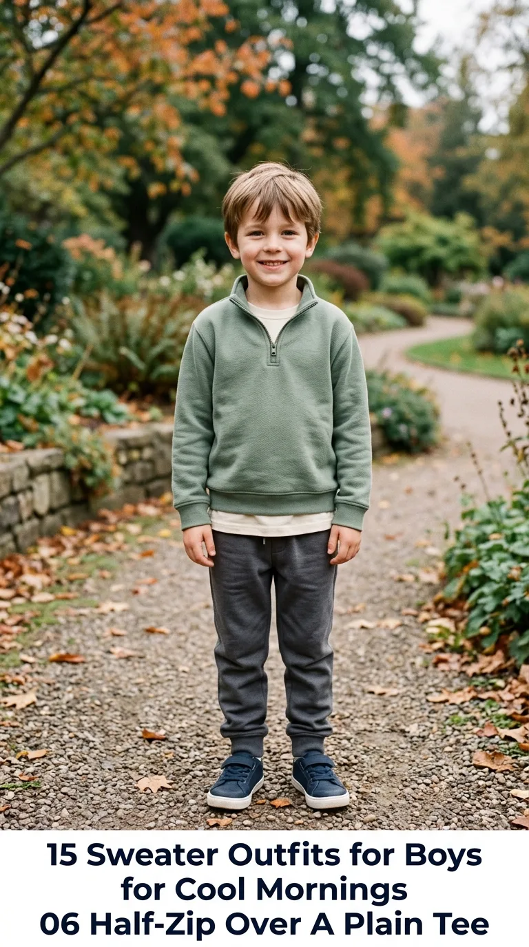 Boy wearing half zip sweatshirt