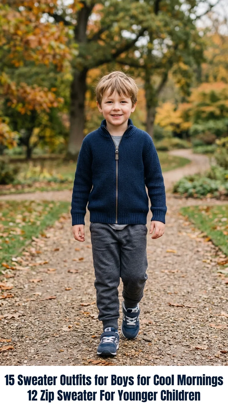 Boy wearing zip sweater outfit