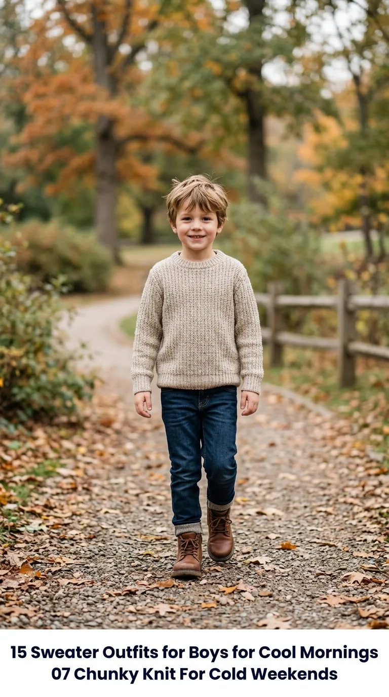 Boy wearing knit sweater outfit