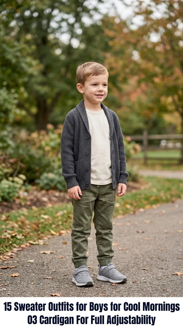 Boy wearing knitted cardigan
