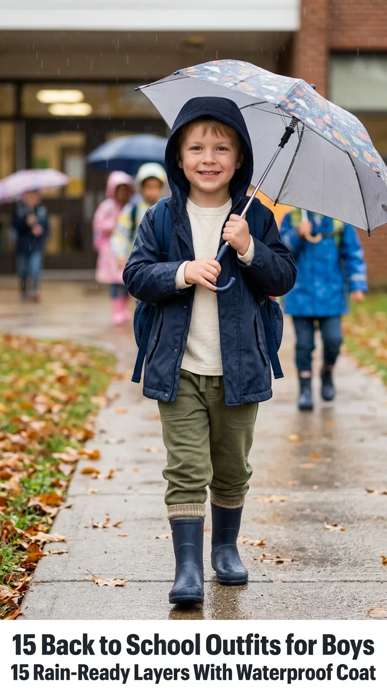Boy wearing waterproof coat