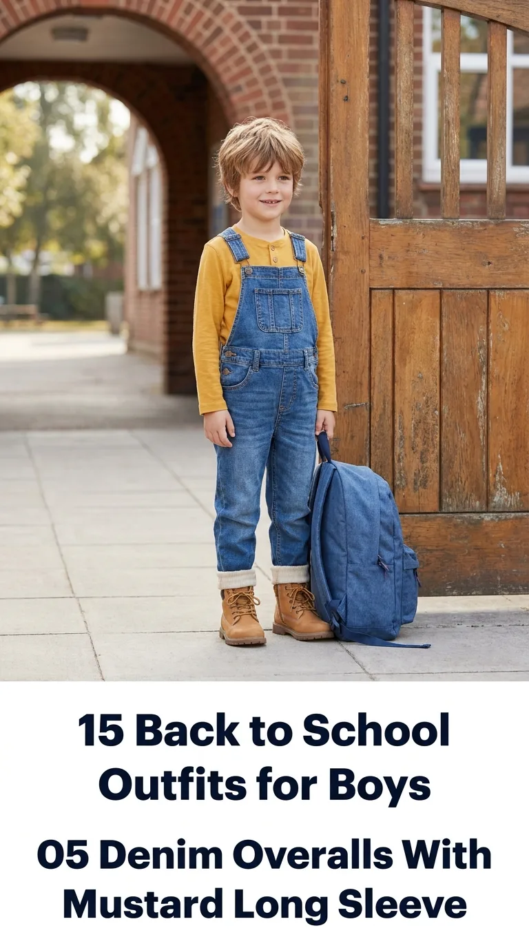 Boy wearing denim overalls standing