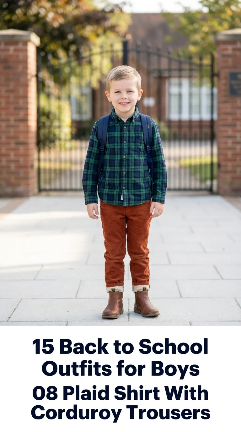 Boy wearing plaid shirt outdoors