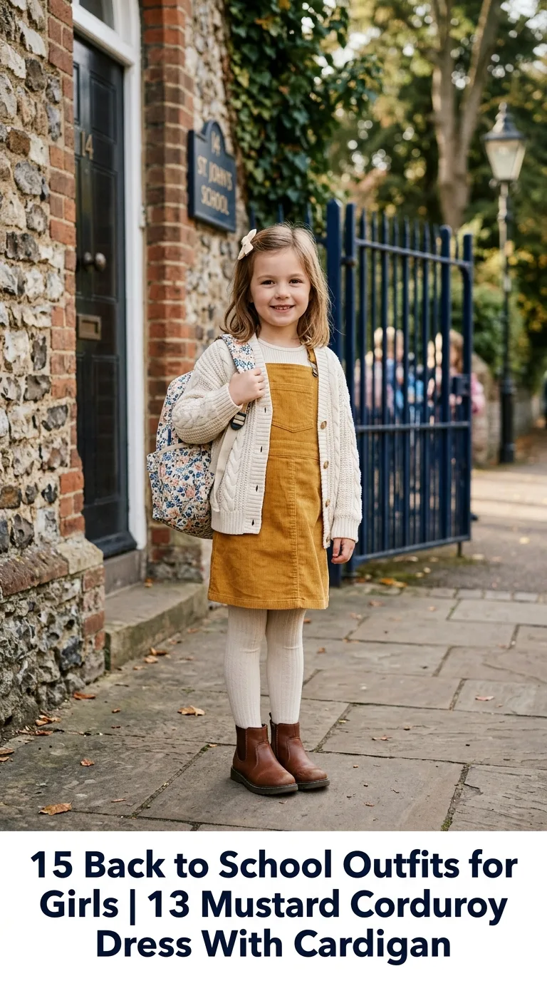 Girl wearing mustard corduroy dress