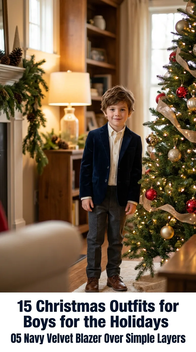 Boy wearing navy velvet blazer