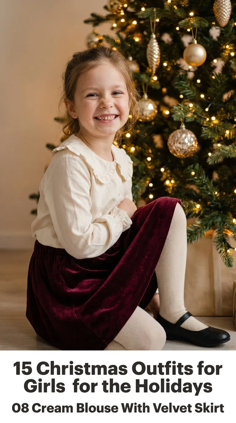 Girl smiling by Christmas tree